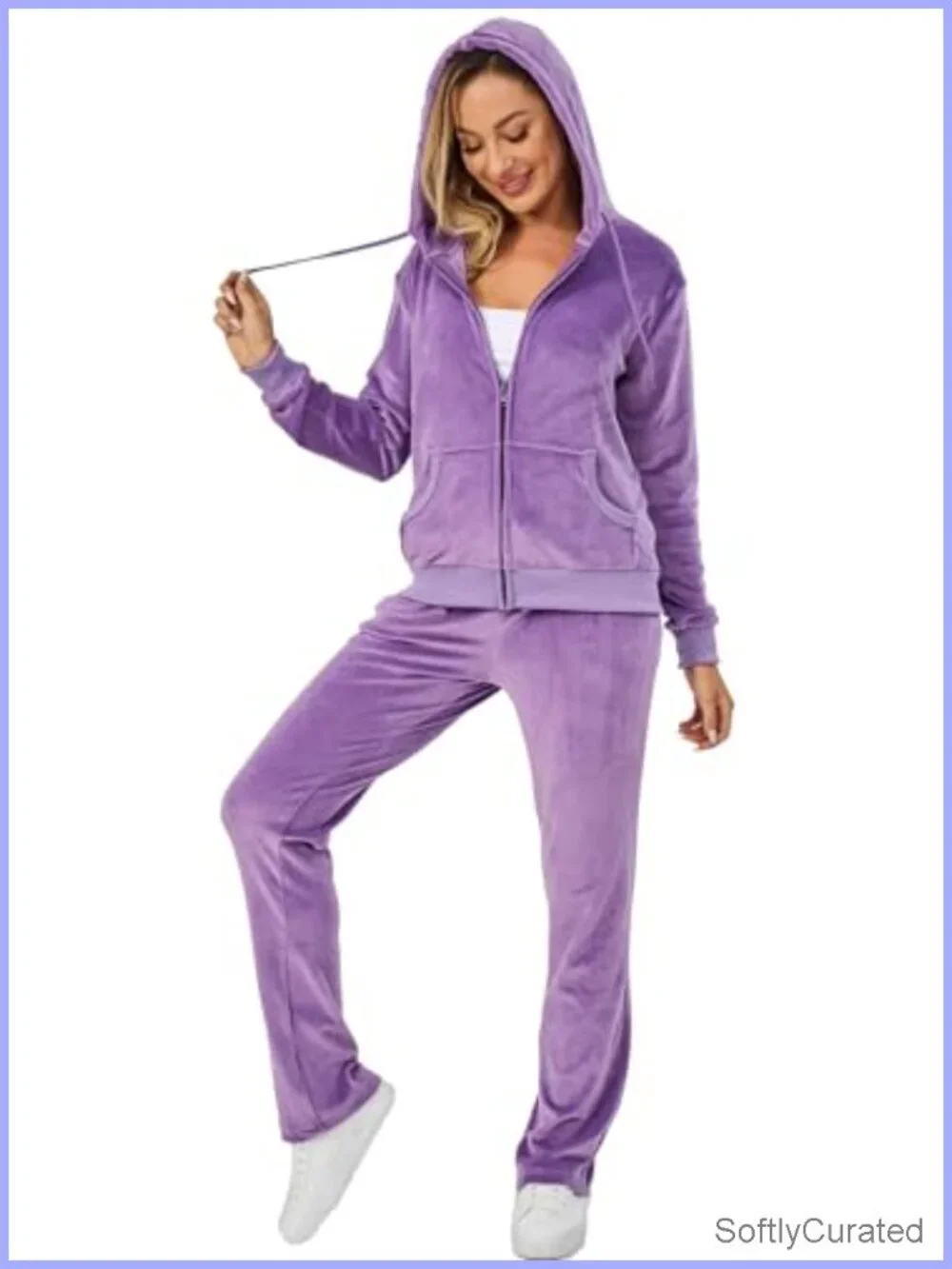 Velour Track Suit for Women, 2 Piece Sweatsuit Set, Full Zip Hoodie & Jogger